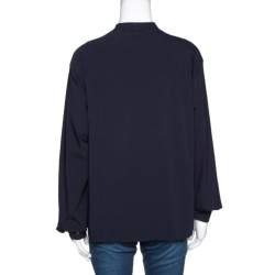 Pre Owned Emporio Armani Navy Blue Crepe Long Sleeve Blouse M
