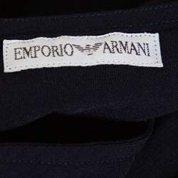 Pre Owned Emporio Armani Navy Blue Crepe Long Sleeve Blouse M