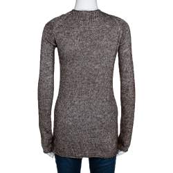 Pre Owned Emporio Armani Brown Mohair Blend Marl Knit Cardigan L
