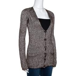 Pre Owned Emporio Armani Brown Mohair Blend Marl Knit Cardigan L