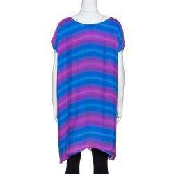 Pre Owned Emporio Armani Blue & Pink Gradient Print Silk Tunic L