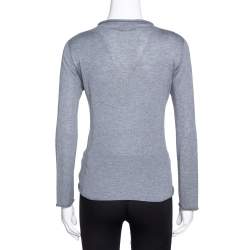 Pre Owned Emporio Armani Grey Cashmere Blend Floral Applique Long Sleeve Top S 