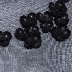 Pre Owned Emporio Armani Grey Cashmere Blend Floral Applique Long Sleeve Top S 