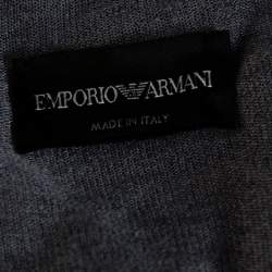 Pre Owned Emporio Armani Grey Cashmere Blend Floral Applique Long Sleeve Top S 