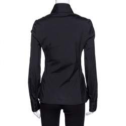 Pre Owned Emporio Armani Black Stretch Cotton Bow Detail Shirt M