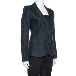 Pre Owned Emporio Armani Two Tone Striped Jacquard Fitted Blazer S