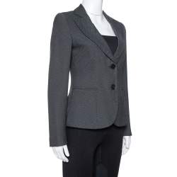 Pre Owned Emporio Armani Charcoal Grey Textured Crepe Fitted Blazer S
