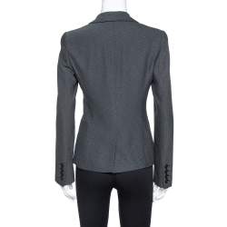 Pre Owned Emporio Armani Charcoal Grey Textured Crepe Fitted Blazer S