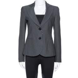 Pre Owned Emporio Armani Charcoal Grey Textured Crepe Fitted Blazer S