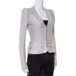 Pre Owned Emporio Armani Smoke Grey Knit Zip Front Jacket S
