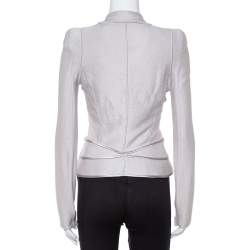 Pre Owned Emporio Armani Smoke Grey Knit Zip Front Jacket S