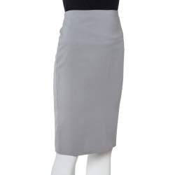 Pre Owned Emporio Armani Grey Stretch Crepe Pencil Skirt M