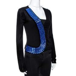 Pre Owned Emporio Armani Black Silk & Cashmere Knit Embellished Top S