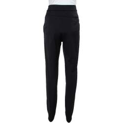Pre Owned Emporio Armani Black Wool High Waist Tapered Trousers S