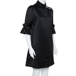 Pre Owned Emporio Armani Black Silk Blend Mock Neck Bow Sleeve Detail Midi Dress L