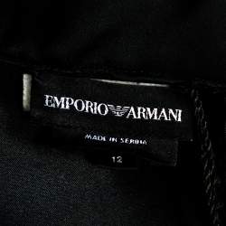 Pre Owned Emporio Armani Black Silk Blend Mock Neck Bow Sleeve Detail Midi Dress L