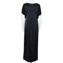 Pre Owned Emporio Armani Black Sateen Flutter Sleeve Maxi Dress M