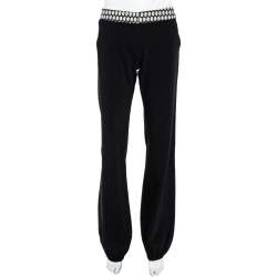 Pre Owned Emporio Armani Black Wool Dotted Waist Detail Trousers M