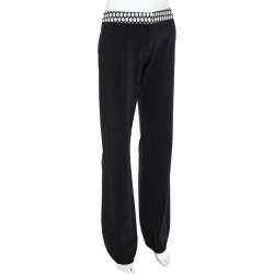 Pre Owned Emporio Armani Black Wool Dotted Waist Detail Trousers M