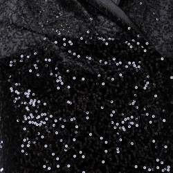 Pre Owned Emporio Armani Black Sequin Embellished Velvet Double Breasted Jacket M