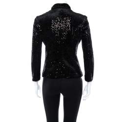 Pre Owned Emporio Armani Black Sequin Embellished Velvet Double Breasted Jacket M