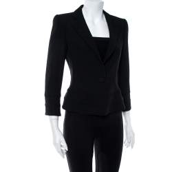 Pre Owned Emporio Armani Black Crepe Pintuck Detail Blazer S