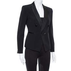 Pre Owned Emporio Armani Black Crepe Double Breasted Jacket S