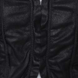 Pre Owned Emporio Armani Black Leather Ruffled Crop Jacket M