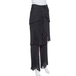 Pre Owned Emporio Armani Black Plisse Layered Pants S