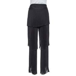 Pre Owned Emporio Armani Black Plisse Layered Pants S