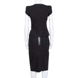 Pre Owned Emporio Armani Black Stretch Linen Skirt Suit Set S