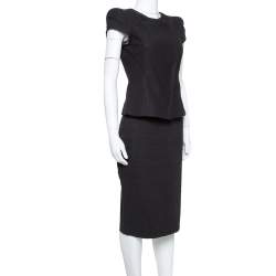Pre Owned Emporio Armani Black Stretch Linen Skirt Suit Set S