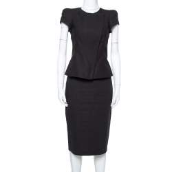 Pre Owned Emporio Armani Black Stretch Linen Skirt Suit Set S
