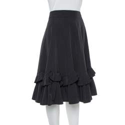 Pre Owned Emporio Armani Black Faille Ruffled Midi Skirt S