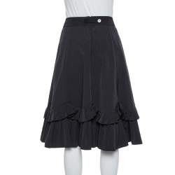 Pre Owned Emporio Armani Black Faille Ruffled Midi Skirt S