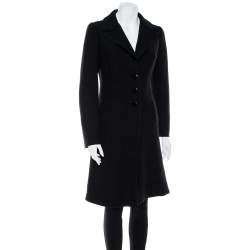 Pre Owned Emporio Armani Black Wool Button Front Knee Length Coat M