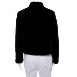 Pre Owned Emporio Armani Black Velvet Quilt Detail Stand Collar Jacket L