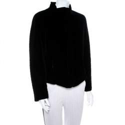 Pre Owned Emporio Armani Black Velvet Quilt Detail Stand Collar Jacket L