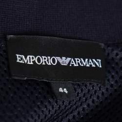 Pre Owned Emporio Armani Navy Blue Cotton Knit Trim Detail Collared Jacket M