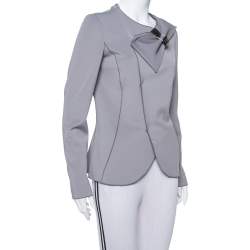 Pre Owned Emporio Armani Anthracite Neoprene Bow Detail Jacket L