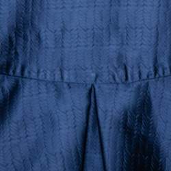 Pre Owned Emporio Armani Navy Blue Textured Sateen Pleated Detail Peplum Top XS