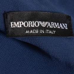 Pre Owned Emporio Armani Navy Blue Textured Sateen Pleated Detail Peplum Top XS