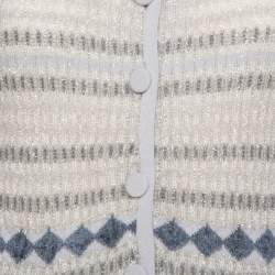 Pre Owned Emporio Armani Beige Lurex Knit Button Front Short Sleeve Top L