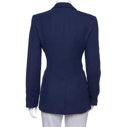 Pre Owned Emporio Armani Navy Blue Crepe Paneled Button Front Blazer M