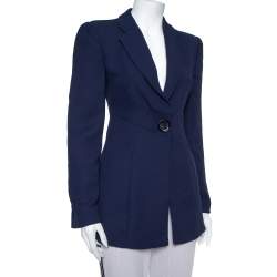 Pre Owned Emporio Armani Navy Blue Crepe Paneled Button Front Blazer M
