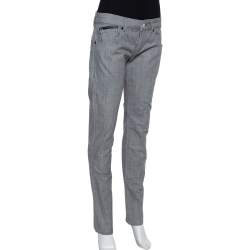 Pre Owned Emporio Armani Grey Cotton 5 Pocket Detail Tapered Leg Trousers L