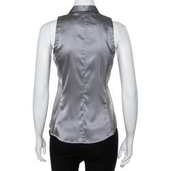 Pre Owned Emporio Armani Grey Silk Satin Button Front Paneled Sleeveless Shirt M
