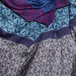 Emporio Armani Blue Printed Silk Draped Neck Detail Shift Dress M