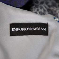 Emporio Armani Blue Printed Silk Draped Neck Detail Shift Dress M