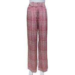 Emporio Armani Pink & Grey Printed Silk Palazzo Pants M